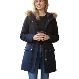 J.Crew Mercantile Wool Blend Faux Fur Hooded Parka Jacket. Size 4.